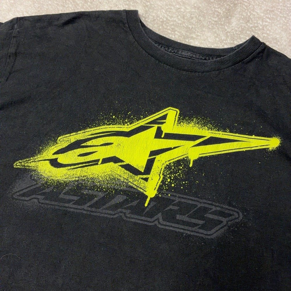 Vintage Y2K Alpinestars T-Shirt Graphic Tee Black Logo Moto Racing Mens Medium